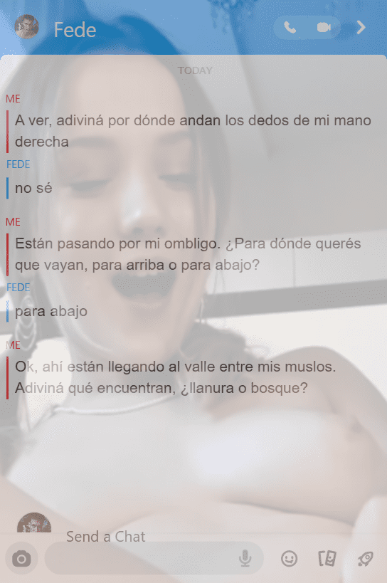 Cada nuevo mensaje que nos mandamos nos hace erizar la piel y hormiguear la entrepierna. Ya pasaron los preliminares, podemos ser explícitos.