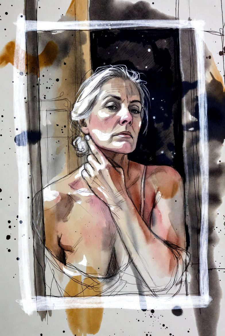Mujer de 50 años mirándose en el espejo