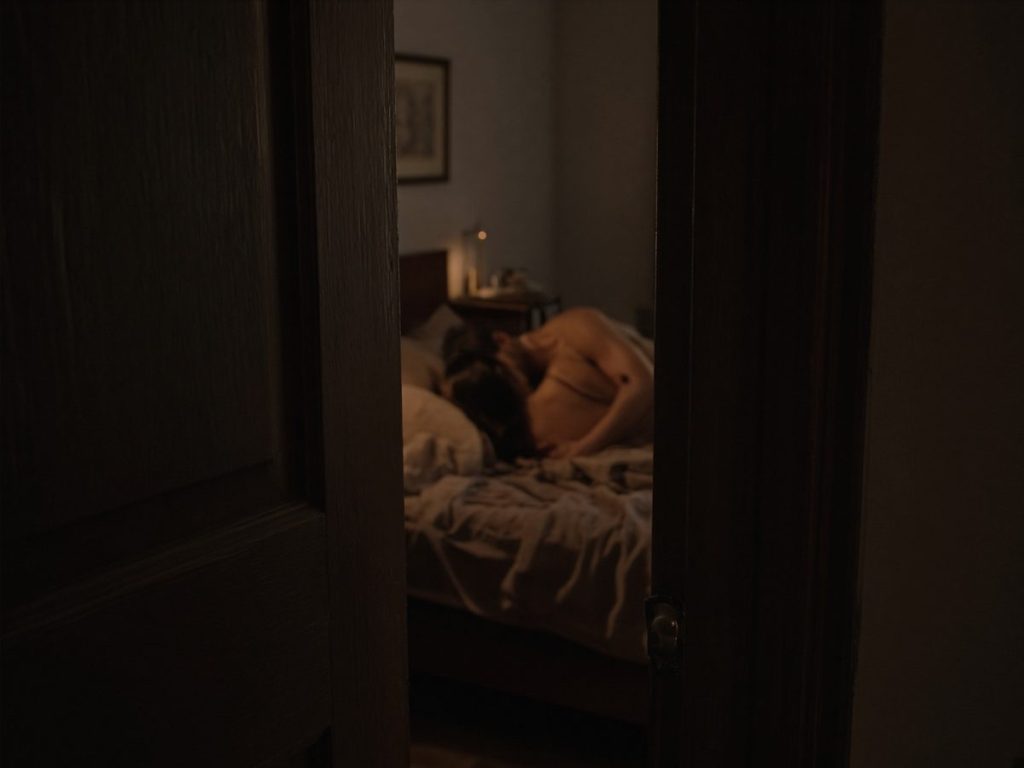Erotismo y discapacidad - morbo sutil - una puerta entreabierta que apenas permite ver el interior de un dormitorio en donde dos personas están haciendo el amor